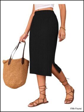 Women's Knit Midi Skirt High Waisted Elastic Side Slit Long Skirt